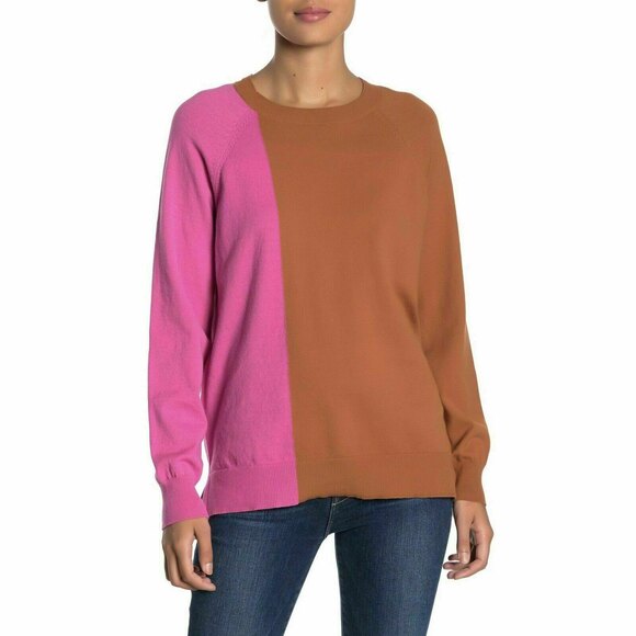 14th & Union Colorblock Pullover Sweater Top Size M Tan Spice Pink NWT B40 - Picture 1 of 6